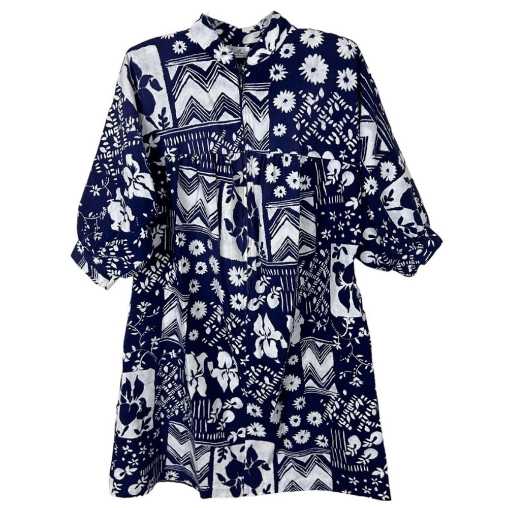 Vintage Lucie Ann Made in USA Hawaiian Floral Balloon Sleeve Shift Dress L